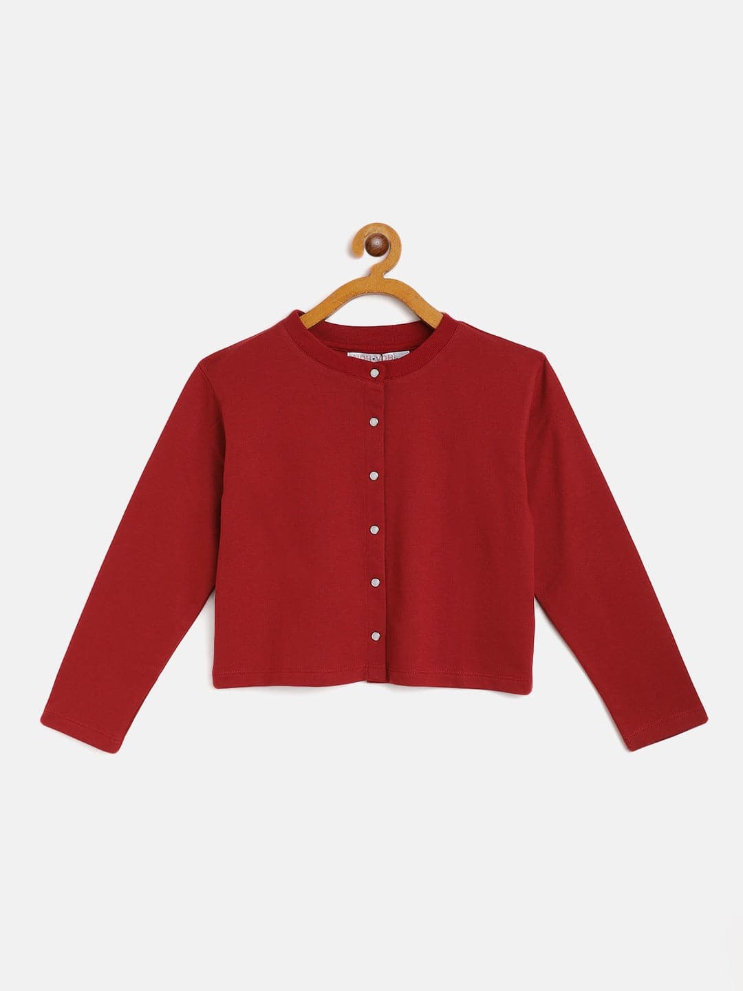 Girl's Maroon Terry Front Button Boxy Top - LYUSH KIDS