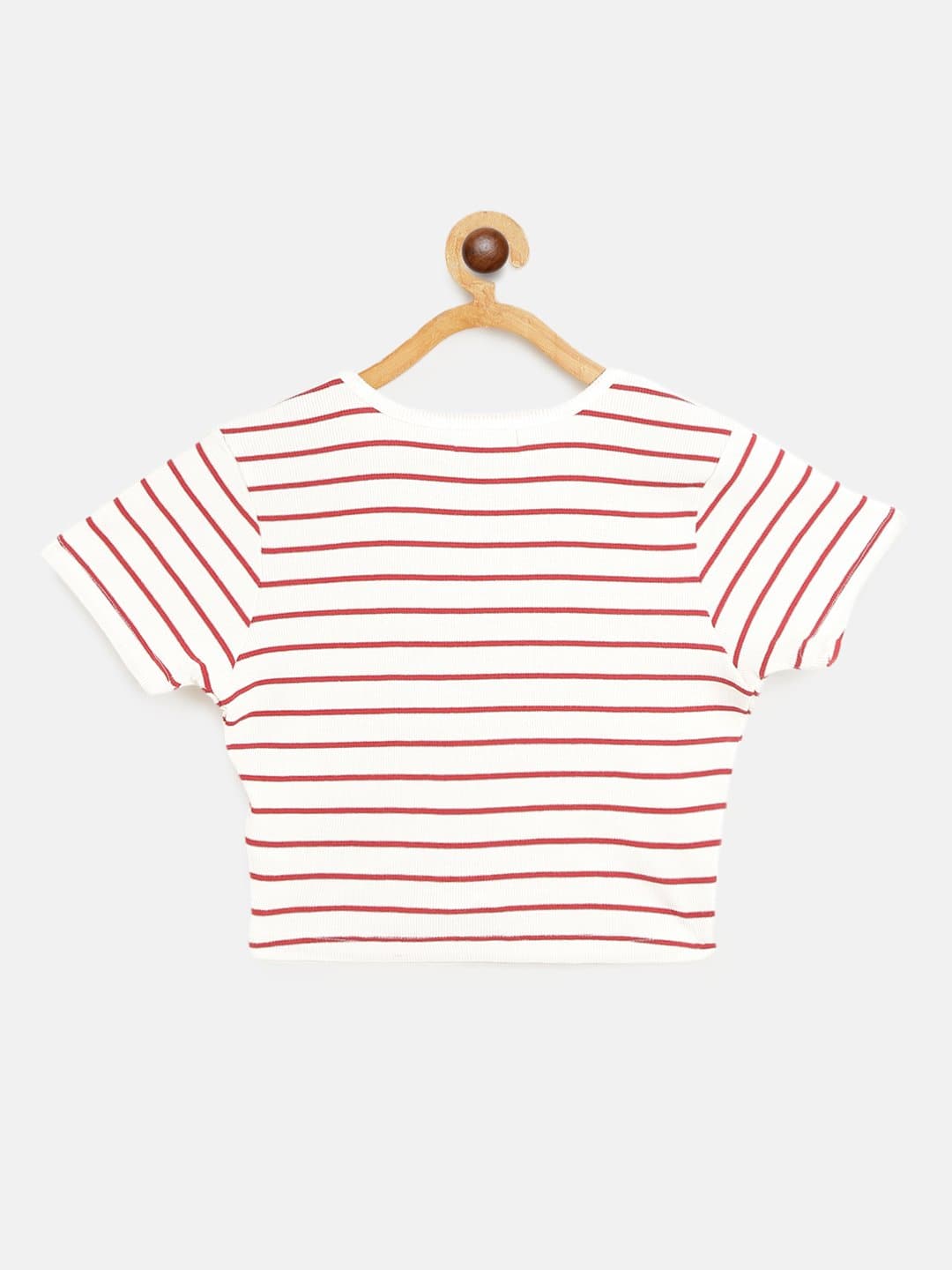 Girl's White & Red Pinstripes Rouched Front Crop Rib Top - LYUSH KIDS