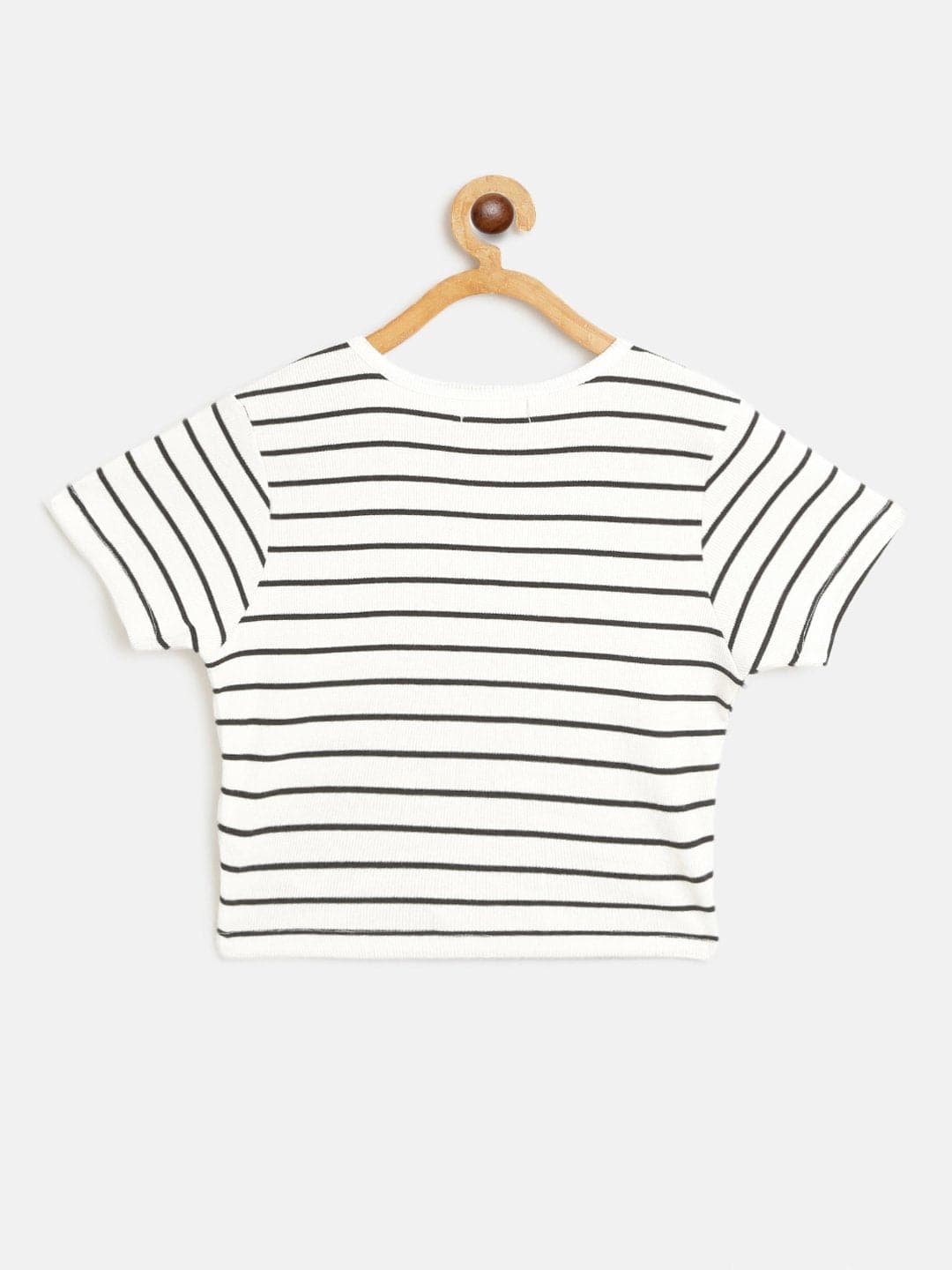 Girl's White & Black Pinstripes Rouched Front Crop Rib Top - LYUSH KIDS