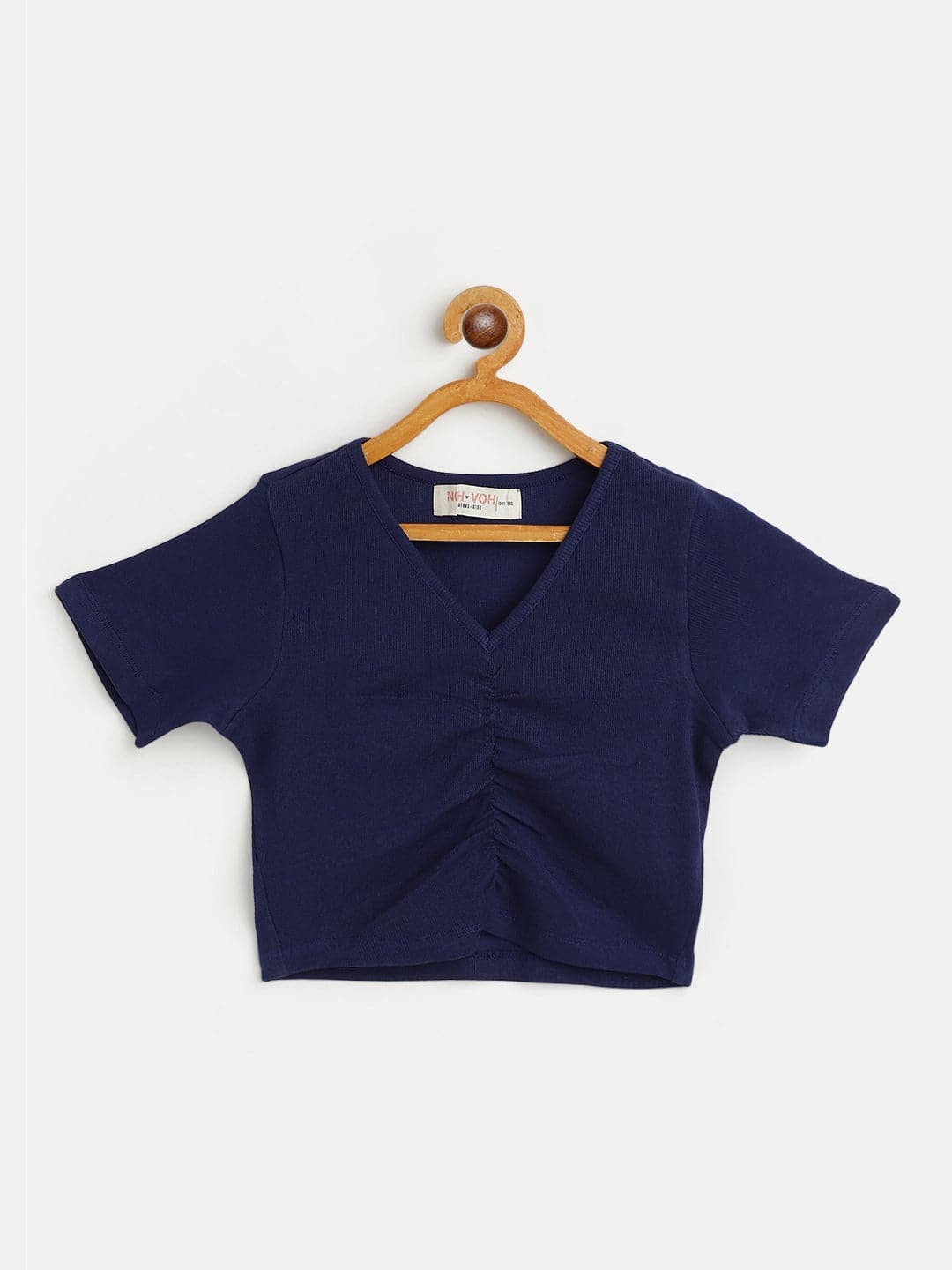 Girl's Navy Rib Rouched Front Crop Top - LYUSH KIDS