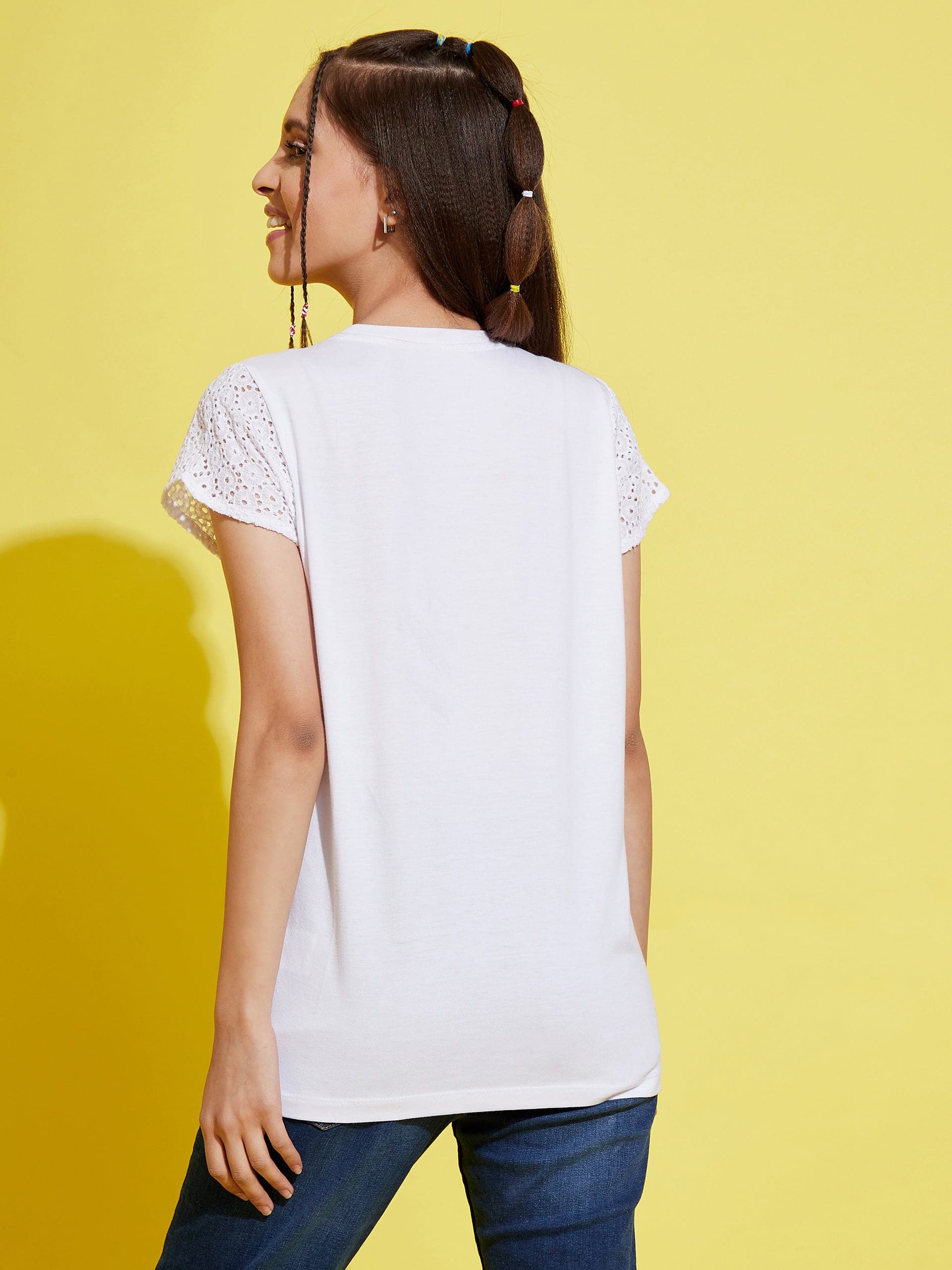 Girl's White Schiffli Detail T-Shirt - LYUSH KIDS