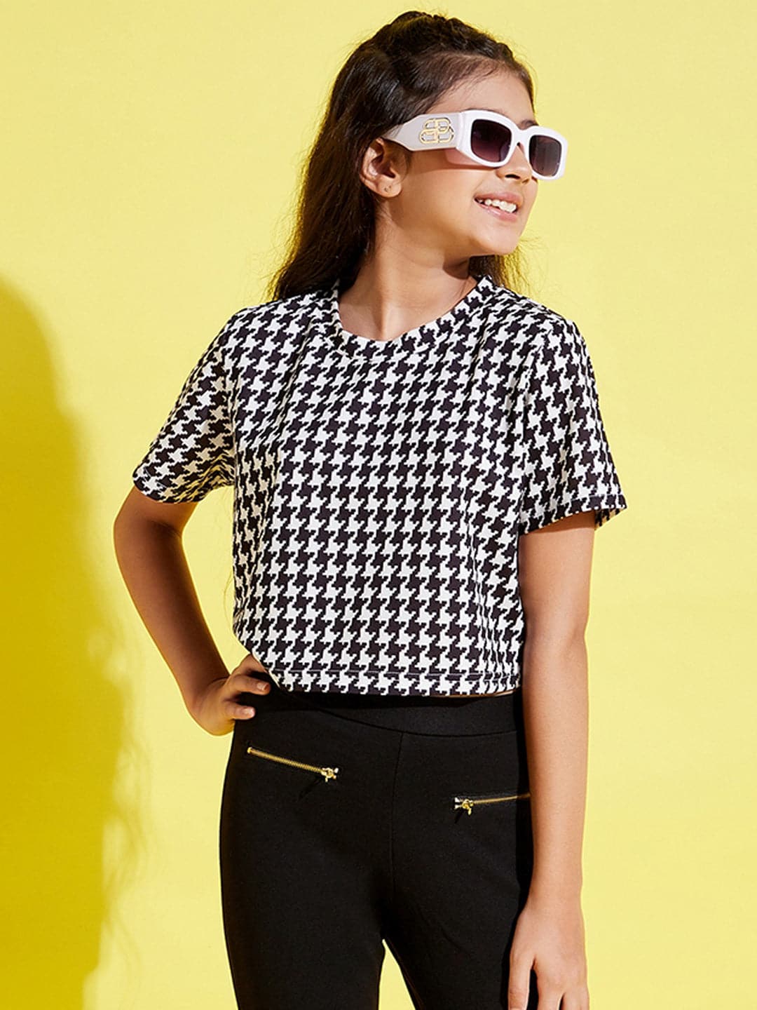 Girl's Black & White Houndstooth Crop Top - LYUSH KIDS