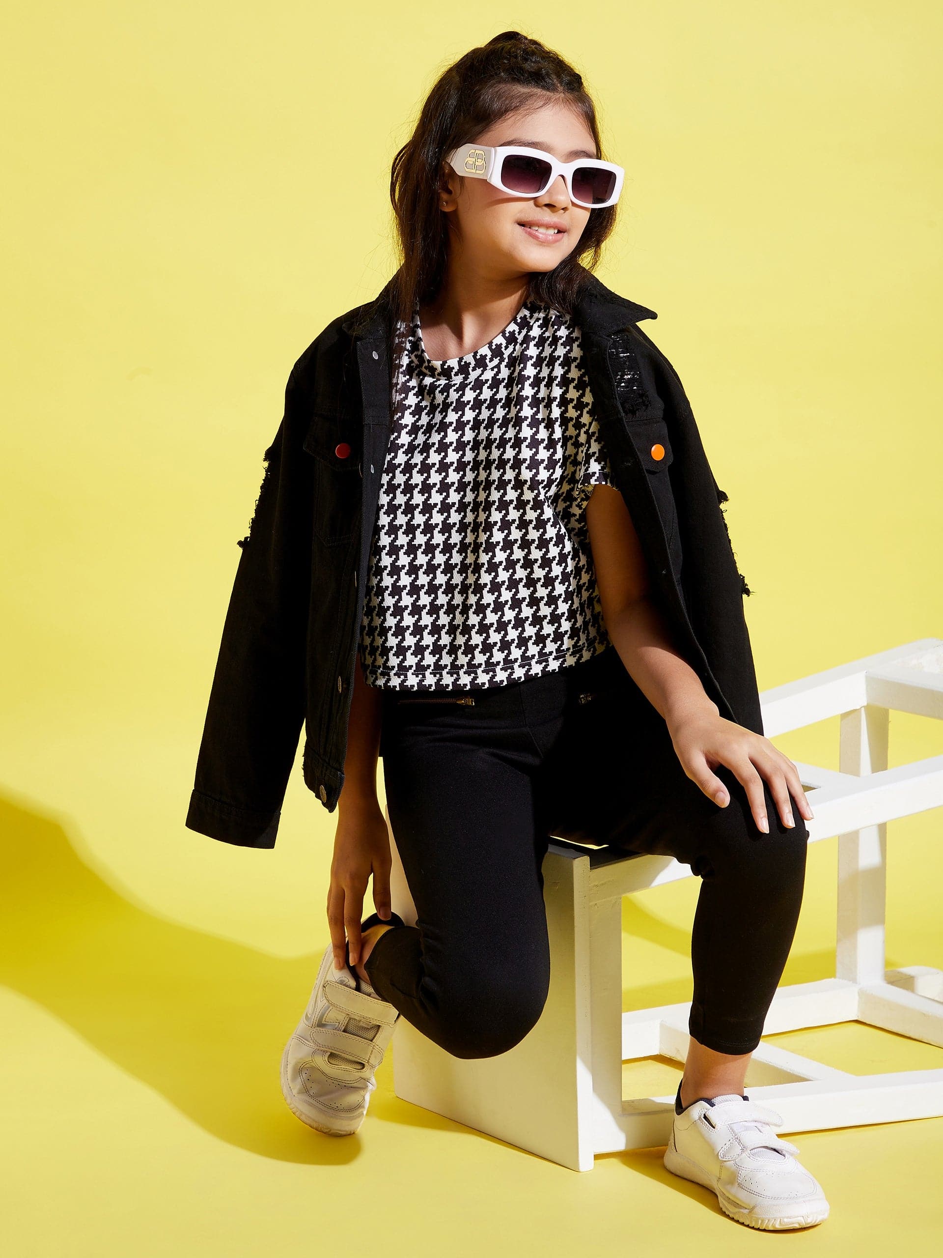 Girl's Black & White Houndstooth Crop Top - LYUSH KIDS