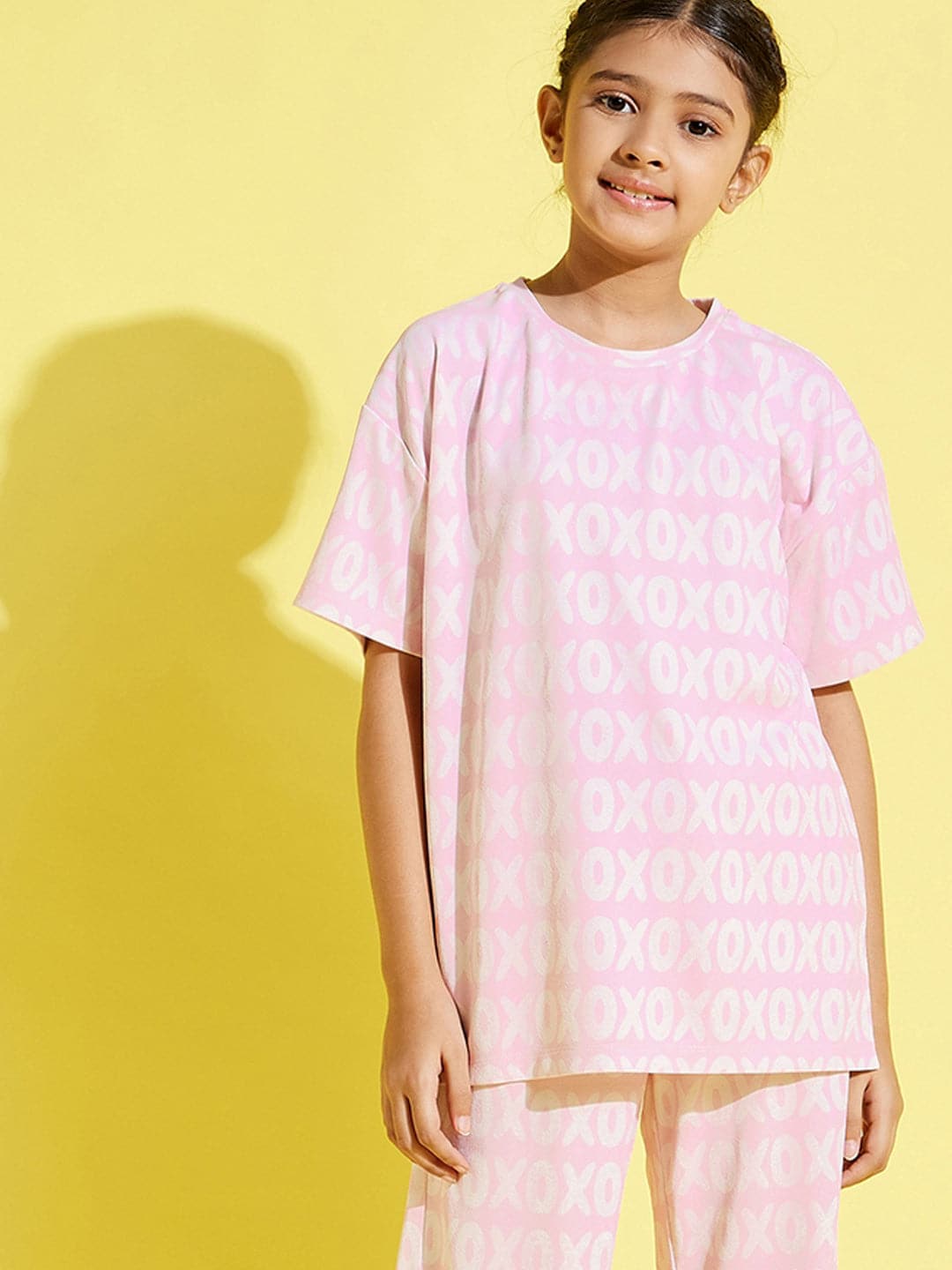 Girl's Pink XOXO Print Knit Drop Shoulder Top - LYUSH KIDS