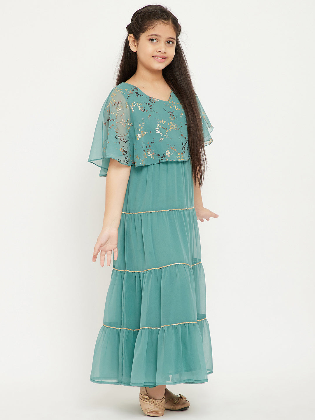 Girl's Blue Printed Layered Dress - StyloBug KIDS