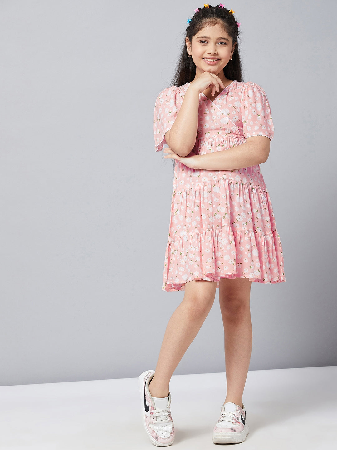 Girl's Printed Dress Peach - StyloBug KIDS