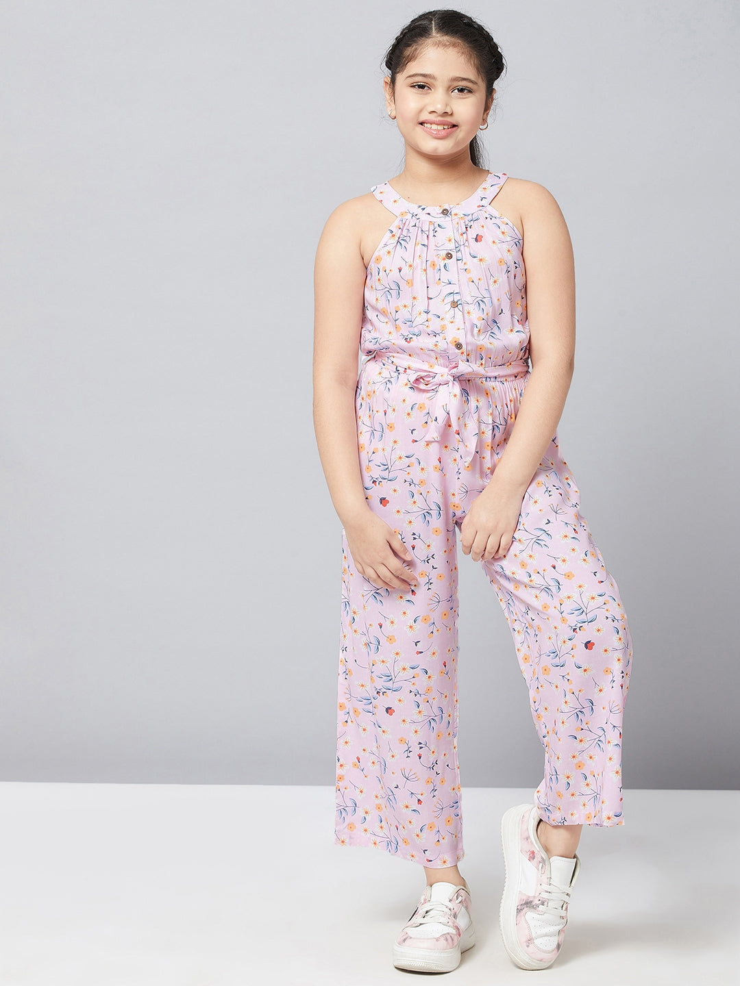 Girl's Printed Jumpsuit Pink - StyloBug KIDS
