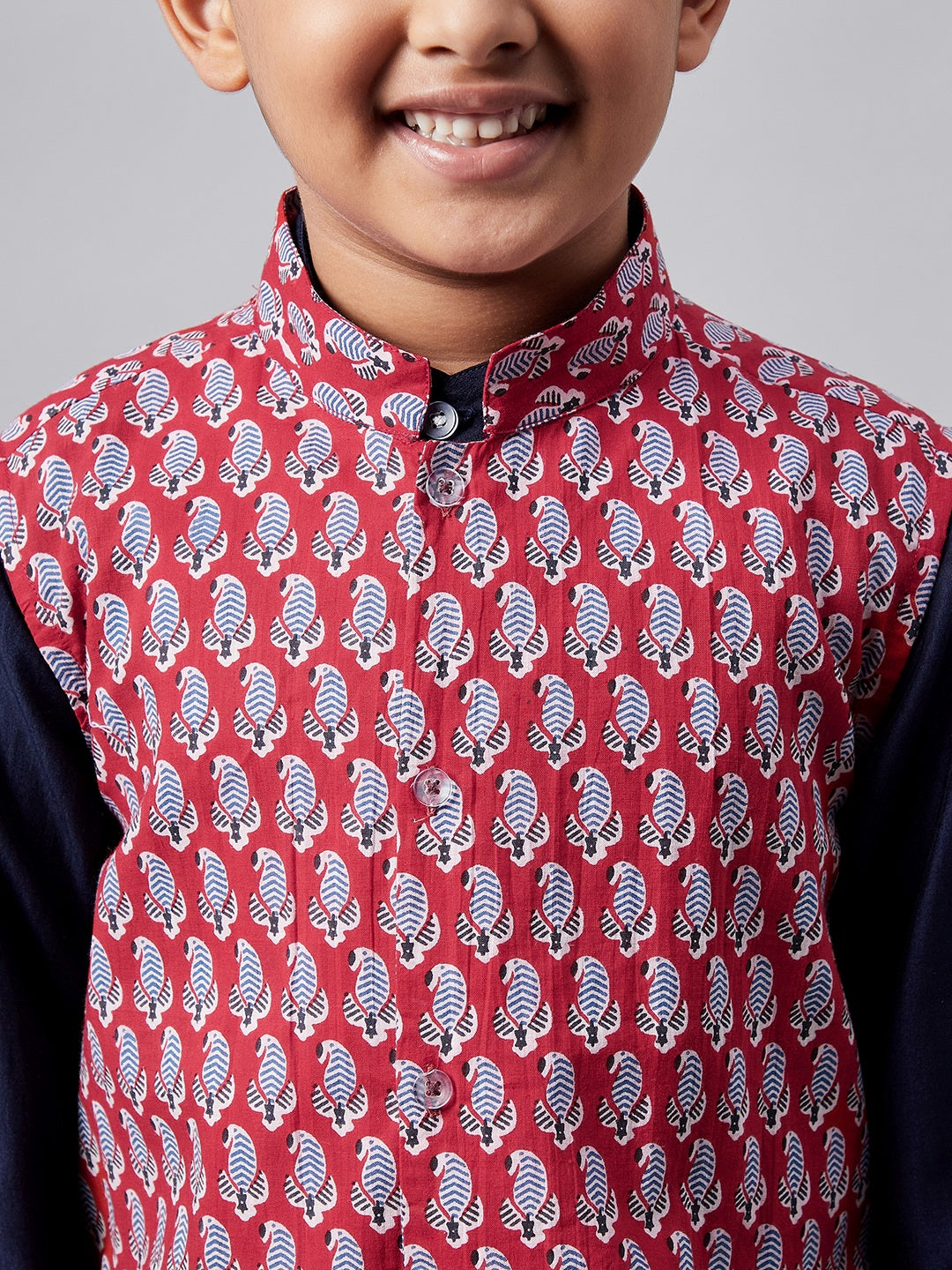 Boy's Printed Kurta set with Jacket Red - StyloBug KIDS