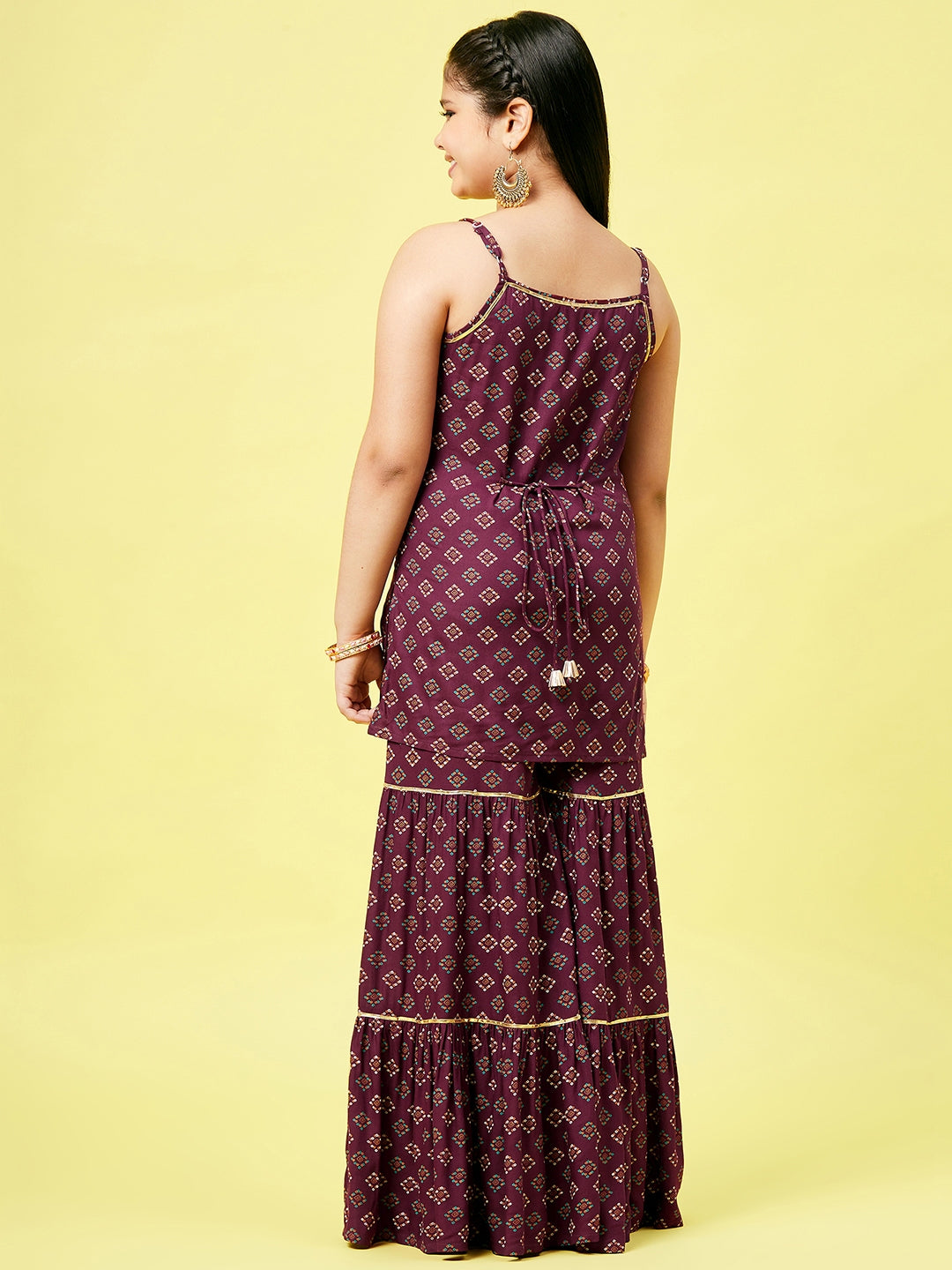 Girl's Printed Kurta Sets Maroon - StyloBug KIDS