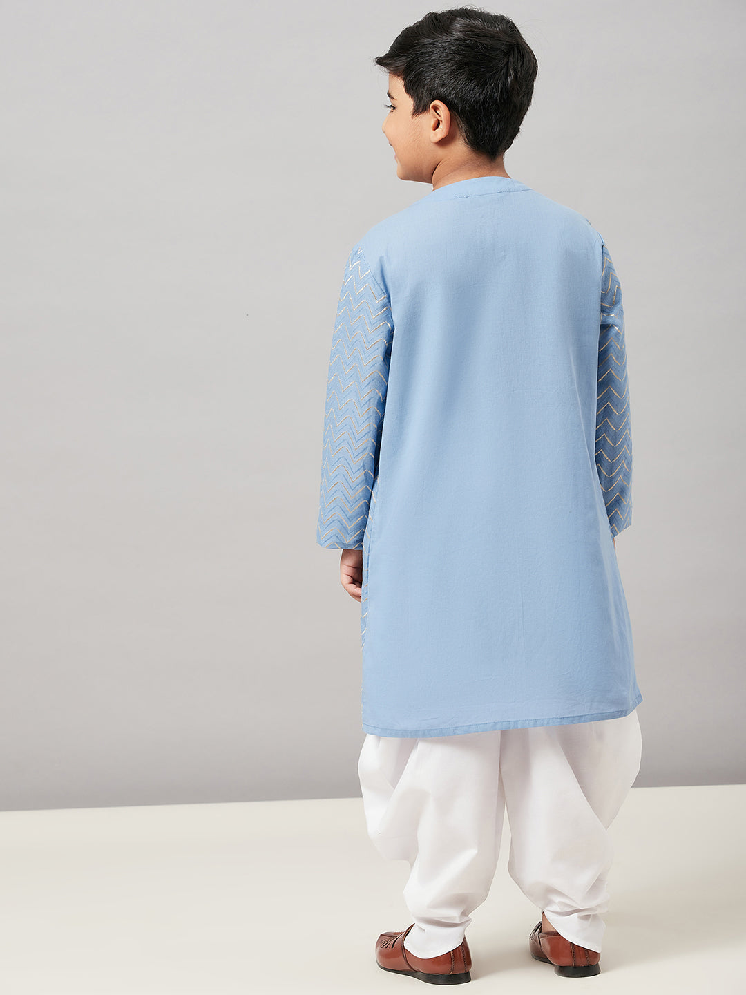 Boy's Solid Kurta set with Jacket Blue - StyloBug KIDS