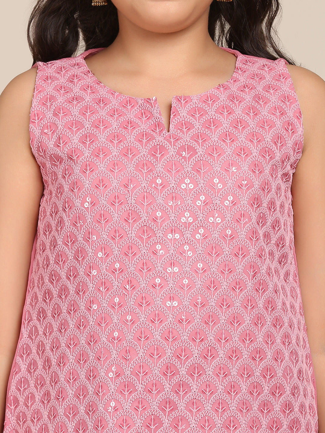 Girl's Pink Kurta And Sharara Set With Dupatta - Bitiya By Bhama