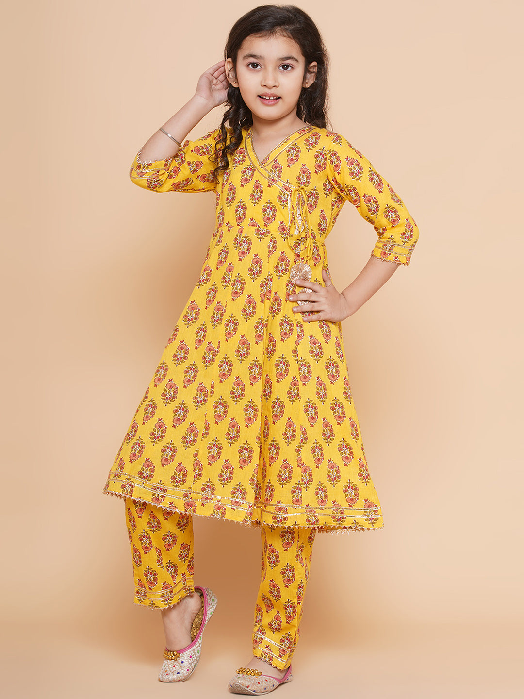 Girl's Yellow Printed Kurta With Trousers  - Bitiya By Bhama