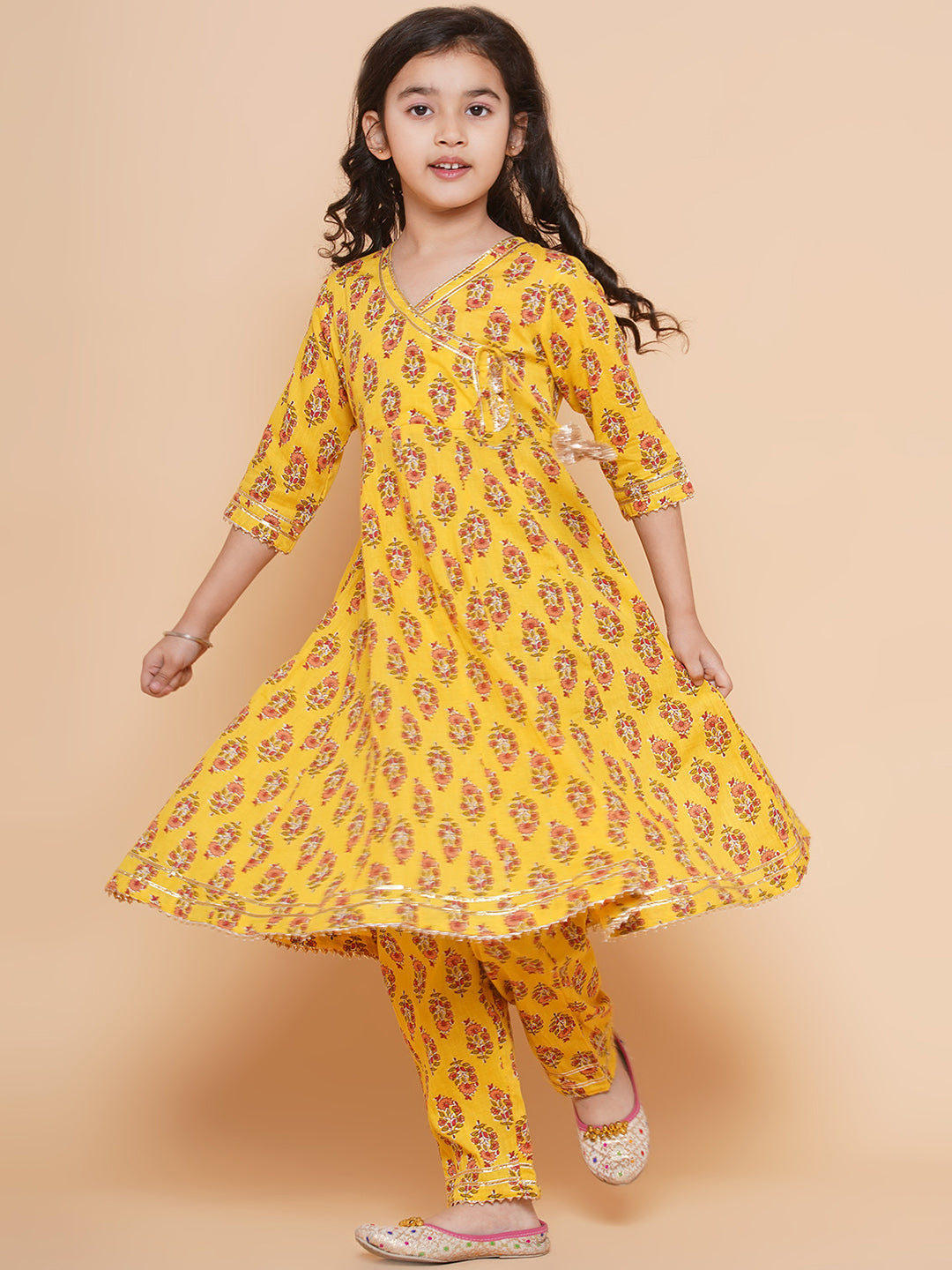 Girl's Yellow Printed Kurta With Trousers  - Bitiya By Bhama