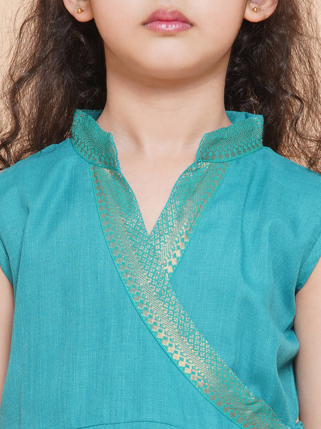 Girl's Sea  Green  Angrakha Kurta With Palazzos - Bitiya By Bhama