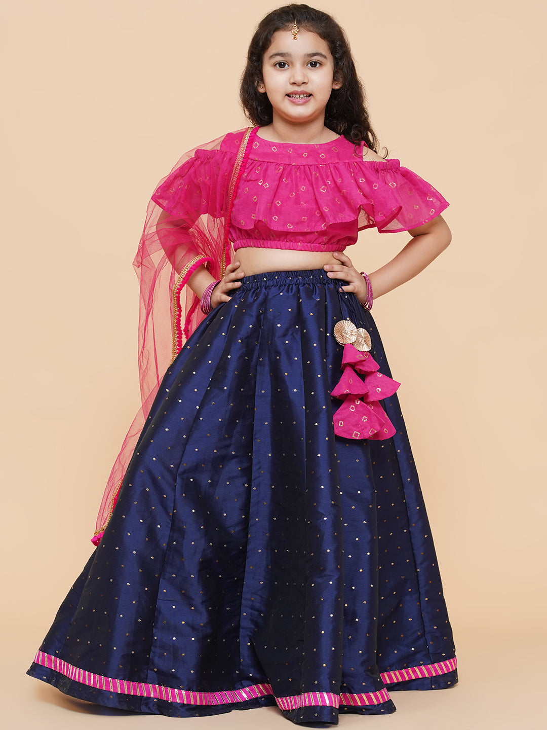 Girls Printed Foil Print Ready To Wear Lehenga & Blouse With Dupatta - Bitiya By Bhama