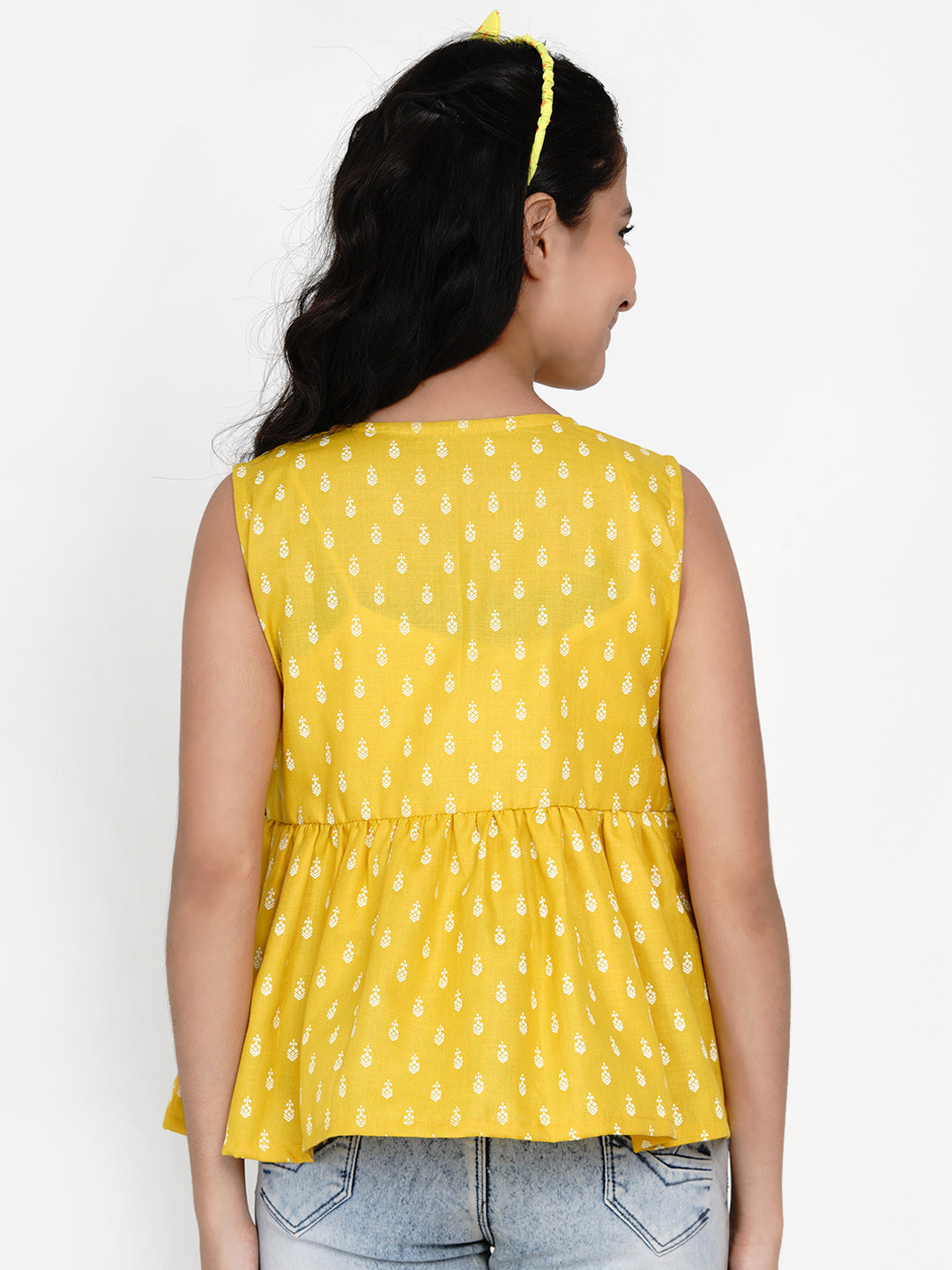 Girl's Mustard Yellow Printed Top - Bitiya By Bhama