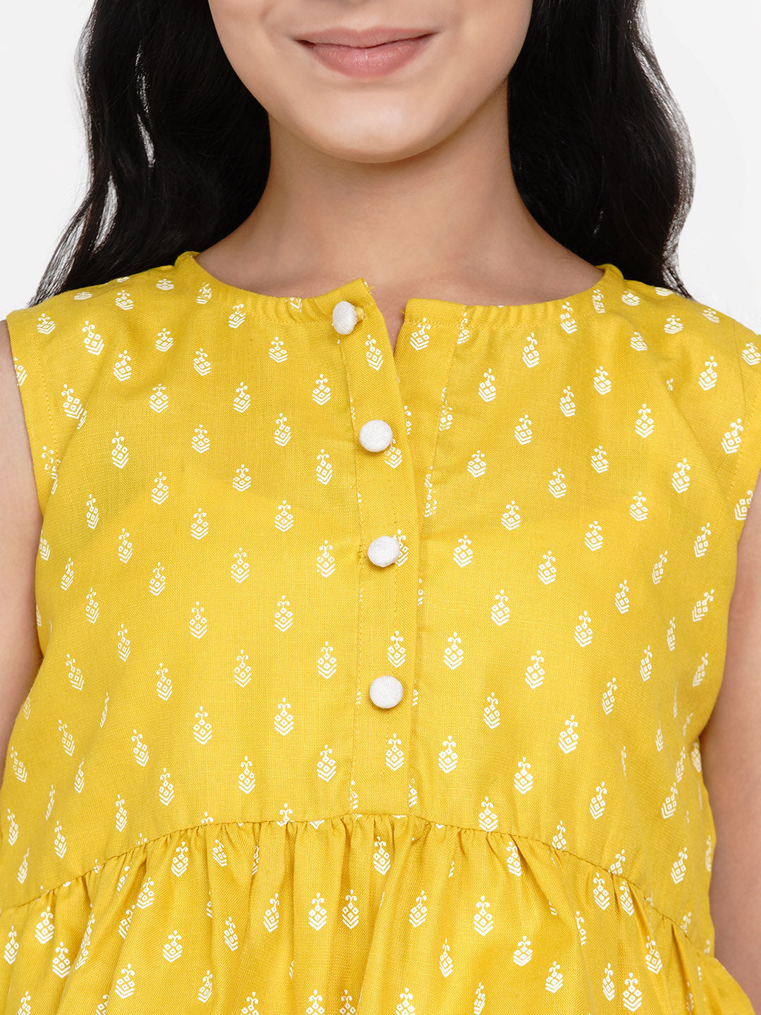 Girl's Mustard Yellow Printed Top - Bitiya By Bhama