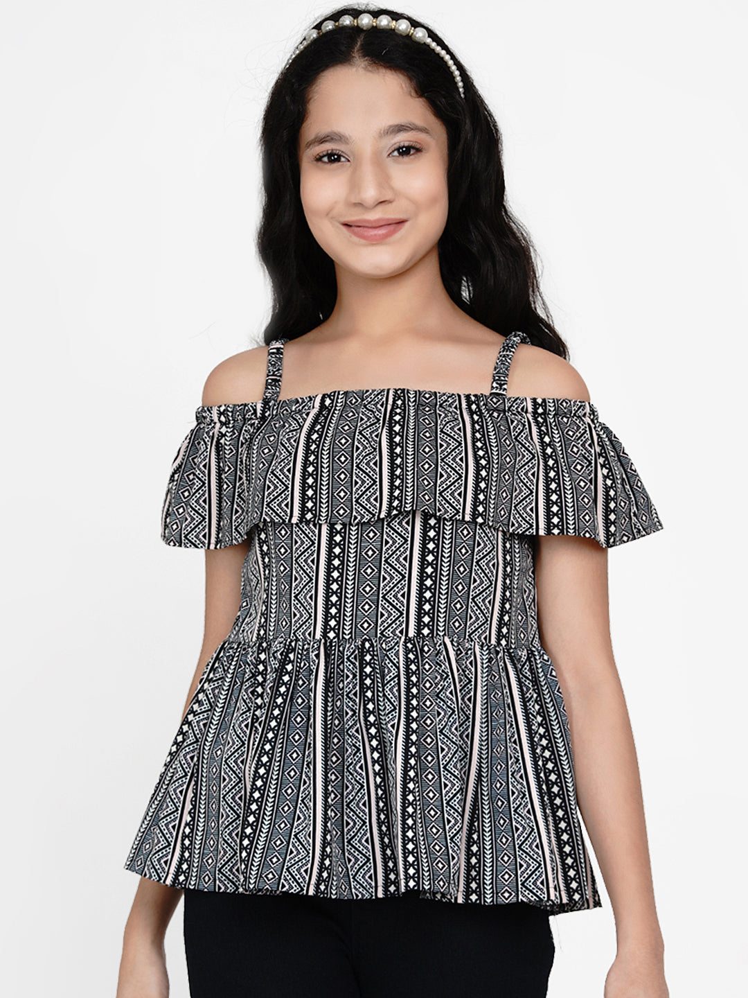 Girl's Black Printed Top - Bitiya By Bhama