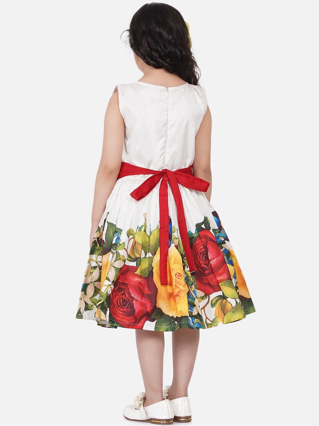 Girl's Off White & Red Floral Dress - NOZ2TOZ KIDS