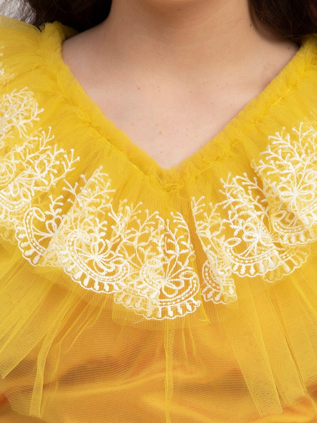 Girl's Yellow & White Embroidered Ready to Wear Lehenga & Blouse - NOZ2TOZ KIDS