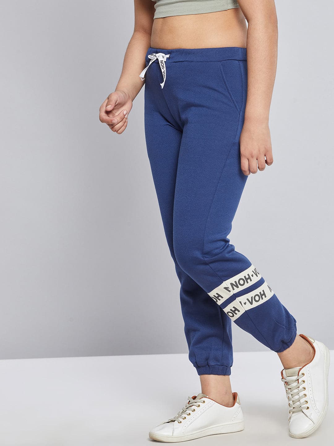 Girl's Blue Fleece Brand Tape Joggers - LYUSH KIDS