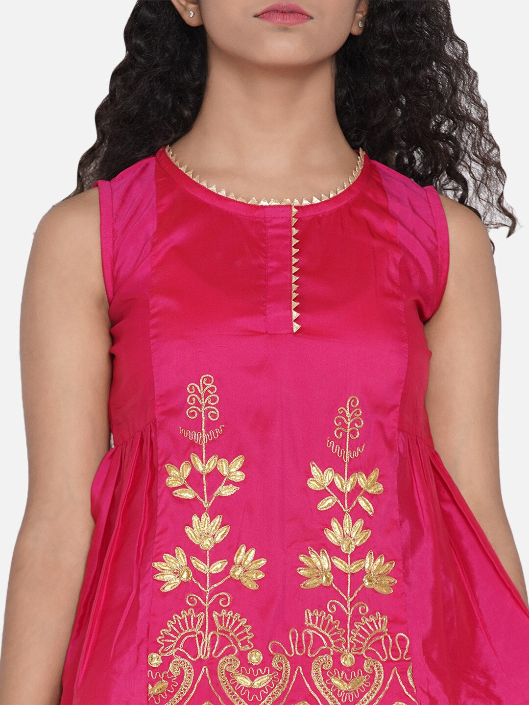 Girl's Pink & Magenta Pink Embroidered Ready to Wear Lehenga Choli - NOZ2TOZ KIDS