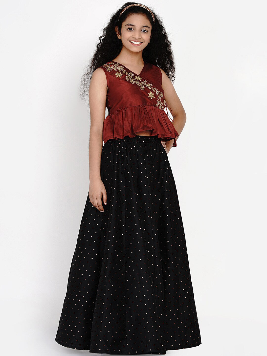 Girl's White & Red Printed Ready To Wear Lehenga & Ready To Wear Choli - NOZ2TOZ KIDS