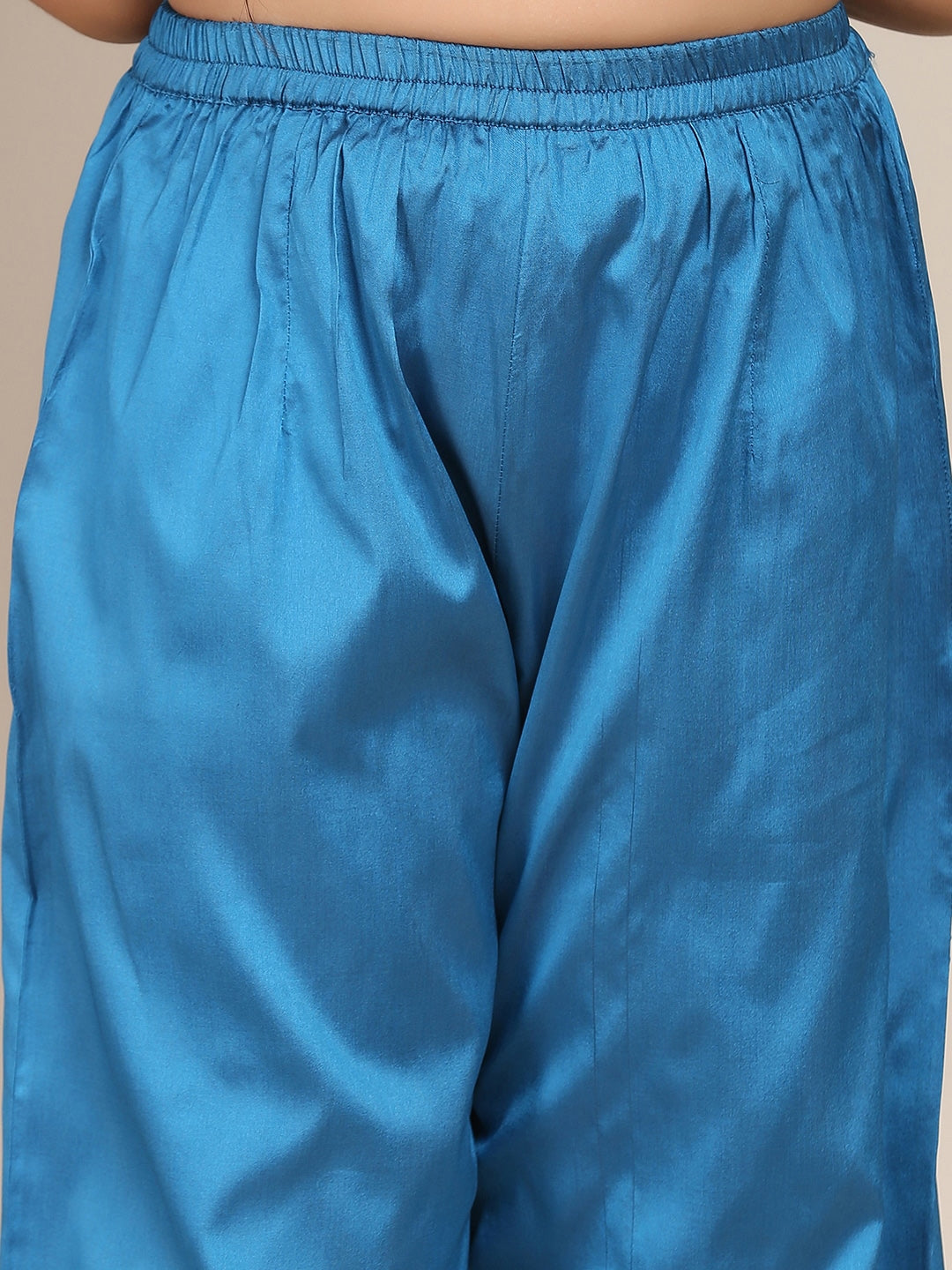 Girl's Blue Floral Embroidered Yoke Design Pleated Kurta with Palazzos & Dupatta - NOZ2TOZ KIDS