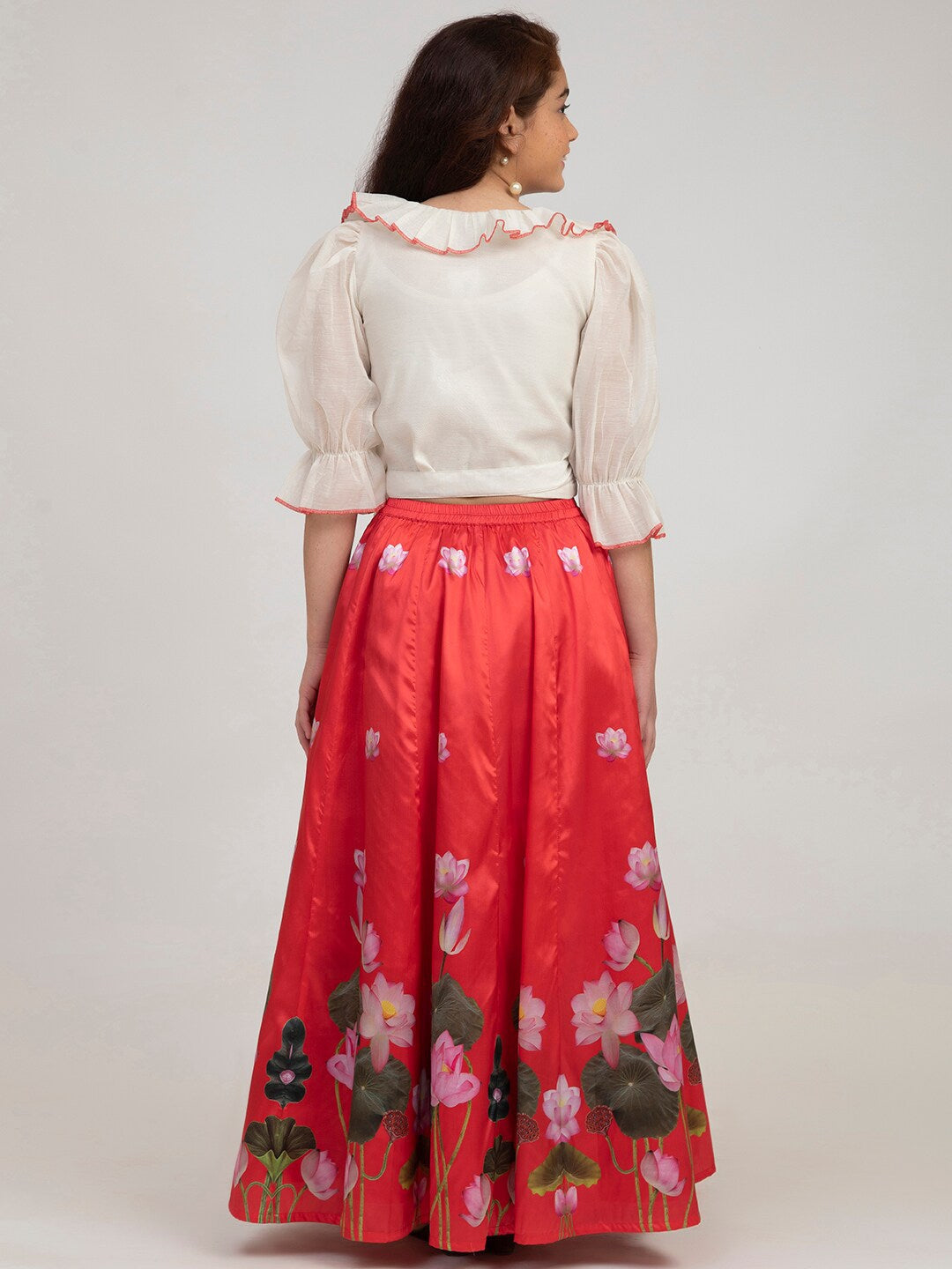 Girl's Red & Off White Ready to Wear Lehenga Choli - NOZ2TOZ KIDS