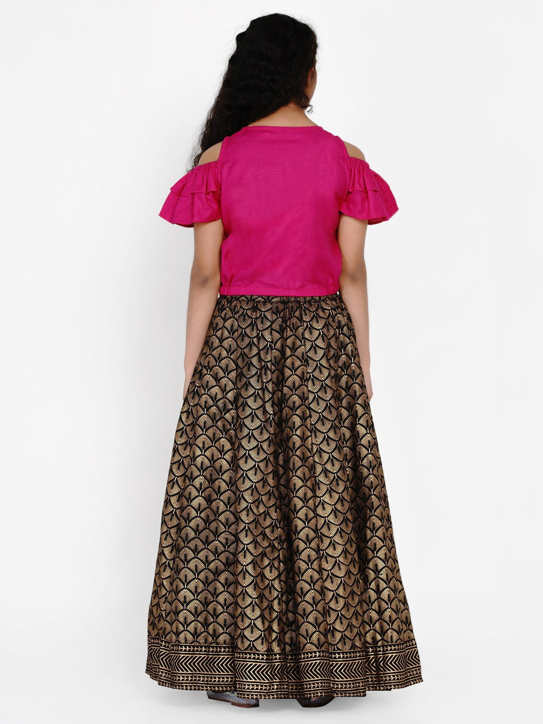Girl's Pink & Black Lehenga with Blouse - NOZ2TOZ KIDS